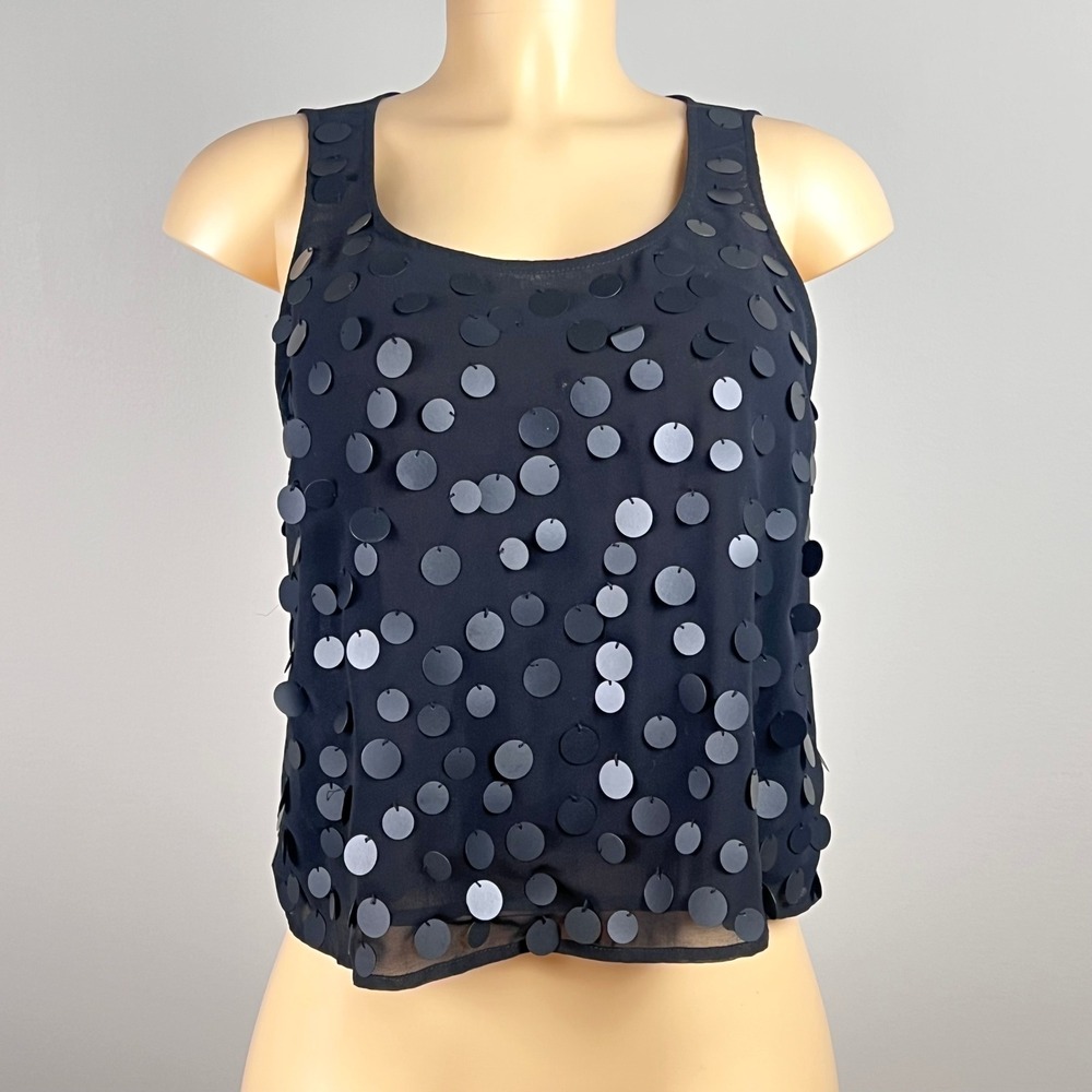 Y2K Tank Top Whimsygoth Small Paillette Sheer Black‎ Indiesleaze Grunge Edgy